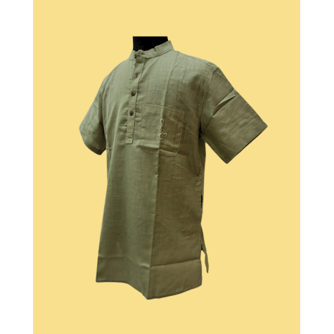 Kurta Short for Men in Matka Cotton - Khaki Green