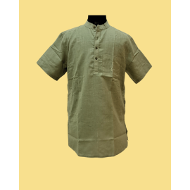 Kurta Short for Men in Matka Cotton - Khaki Green