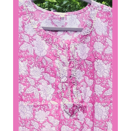 Pure Cotton Hand Block Printed Long Kurta for Women - Pink