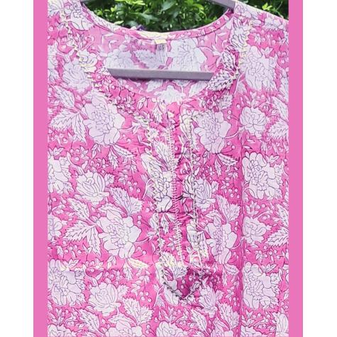 Pure Cotton Hand Block Printed Long Kurta for Women - Pink