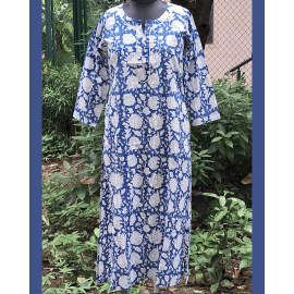 Pure Cotton Hand Block Printed Long Kurta for Women - Dark Blue