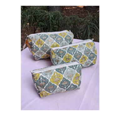 Pouch: Block Print Quilted Wash Bags - Set of 3