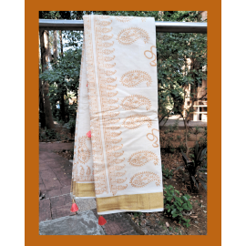 Kasavu Saree with 2" Gold Border