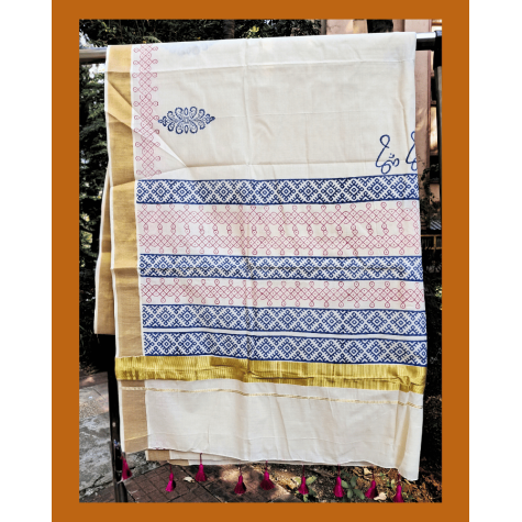 Kasavu Saree with 2" Gold Border