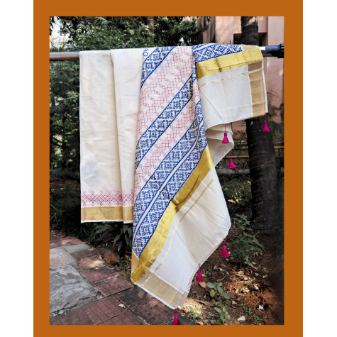 Kasavu Saree with 2" Gold Border