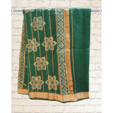 Mangalagiri Silk Cotton Saree with Zari Border- Green