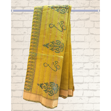 Mangalagiri Silk Cotton Saree with Zari Border- Mustard