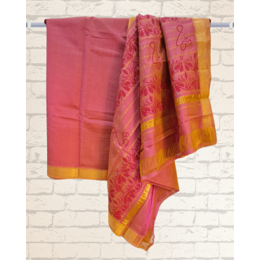 Mangalagiri Silk Cotton Saree with Zari Border- Pink