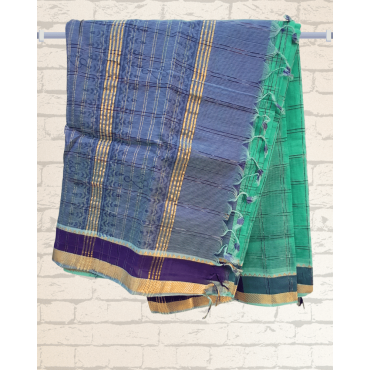 Mangalagiri Silk Cotton Saree with Zari Border- Turquoise