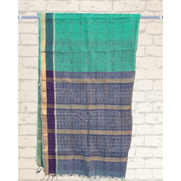 Mangalagiri Silk Cotton Saree with Zari Border- Turquoise