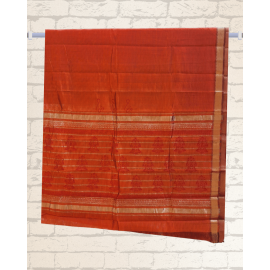 Mangalagiri Silk Cotton Saree with Zari Border- Rust