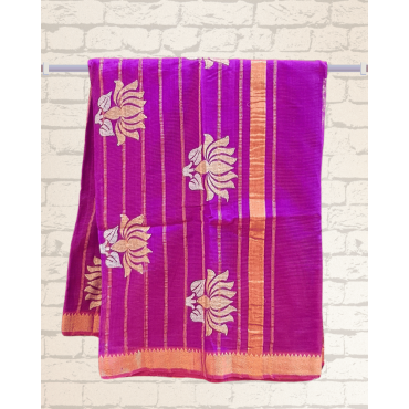 Mangalagiri Silk Cotton Saree with Zari Border- Magenta