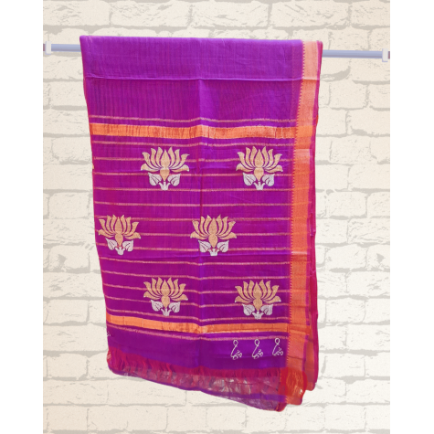 Mangalagiri Silk Cotton Saree with Zari Border- Magenta