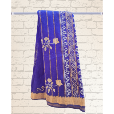 Mangalagiri Silk Cotton Saree with Zari Border- Blue