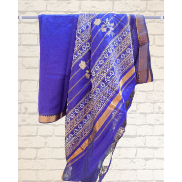 Mangalagiri Silk Cotton Saree with Zari Border- Blue