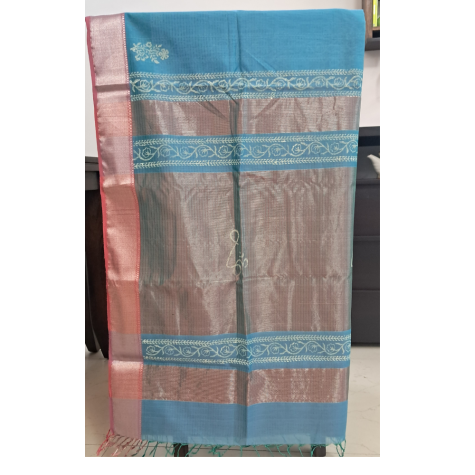 Maheshwari Saree with Big Zari Border in Blue