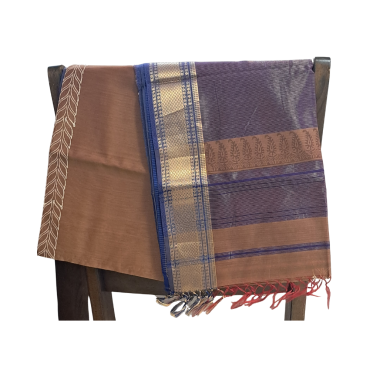 Maheshwari Saree with Big Zari Border in brown