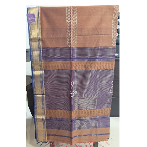 Maheshwari Saree with Big Zari Border in brown