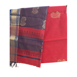 Maheshwari Saree with Big Zari Border in Red