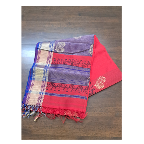 Maheshwari Saree with Big Zari Border in Red