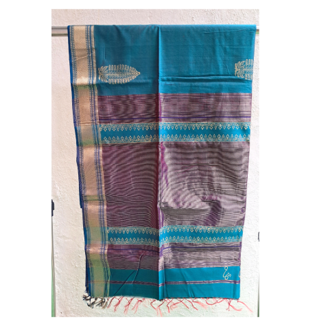 Maheshwari Saree with Big Zari Border in Blue