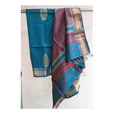 Maheshwari Saree with Big Zari Border in Blue