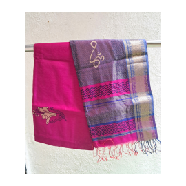 Maheshwari Saree with Big Zari Border in Dark Pink