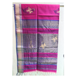 Maheshwari Saree with Big Zari Border in Dark Pink