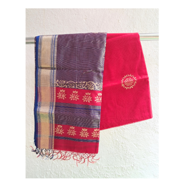 Maheshwari Saree with Big Zari Border in Red1