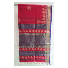 Maheshwari Saree with Big Zari Border in Red1