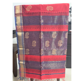 Maheshwari Saree with Big Zari Border in Red