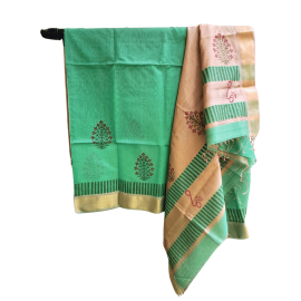 Maheshwari Saree with Big Zari Border in Green+Gold