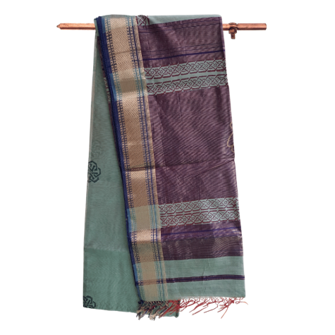 Maheshwari Saree with Big Zari Border in Grey