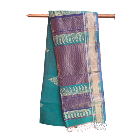 Maheshwari Saree with Big Zari Border in Teal