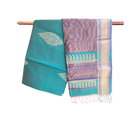 Maheshwari Saree with Big Zari Border in Teal