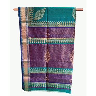 Maheshwari Saree with Big Zari Border in Teal