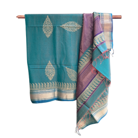 Maheshwari Saree with Big Zari Border in Teal