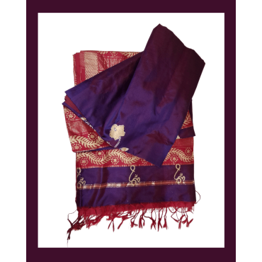 Maheshwari Silk Saree with Zari Border in Dark Purple