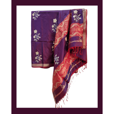 Maheshwari Silk Saree with Zari Border in Dark Purple