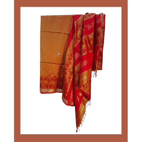 Maheshwari Silk Saree with Zari Border in Mustard Yellow