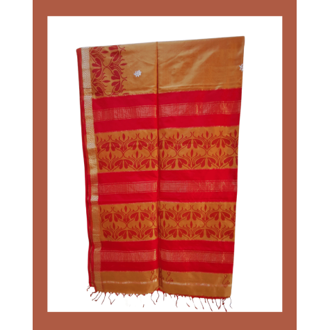 Maheshwari Silk Saree with Zari Border in Mustard Yellow