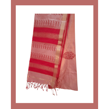 Maheshwari Silk Saree with Zari Border in Pink