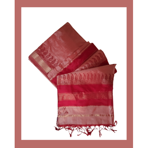 Maheshwari Silk Saree with Zari Border in Pink