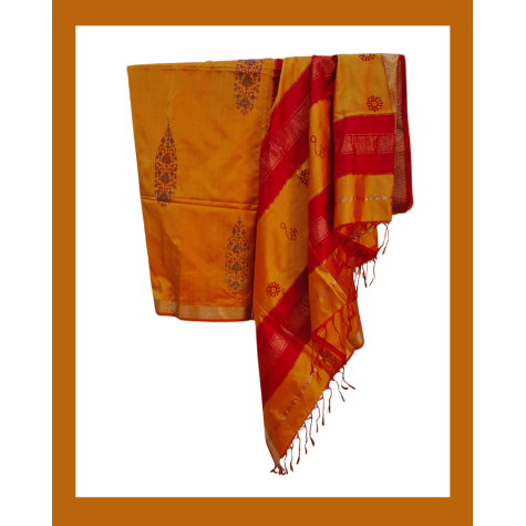 Maheshwari Silk Saree with Zari Border in Yellow