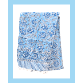 Stole in Cotton Block Printed - Blue Grey