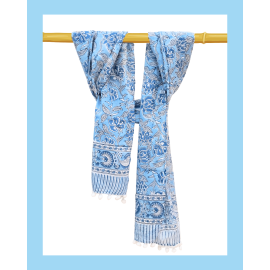 Stole in Cotton Block Printed - Blue Grey