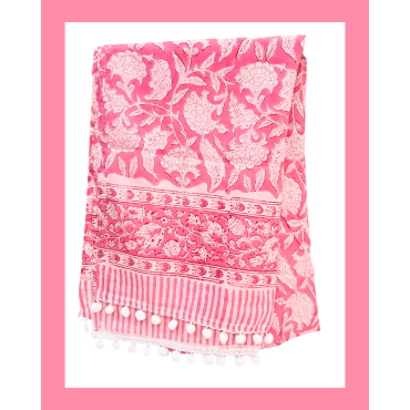 Stole: Cotton Block Printed in Pink