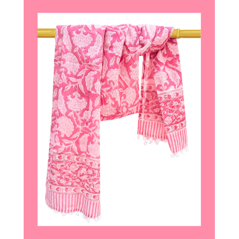 Stole: Cotton Block Printed in Pink