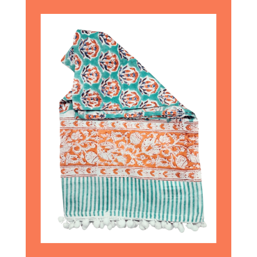 Stole: Cotton Block Printed in Green and Orange