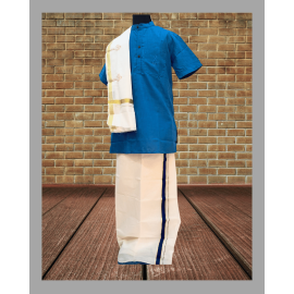 Dhoti: Kerala Cotton - Colour with Gold Zari Border